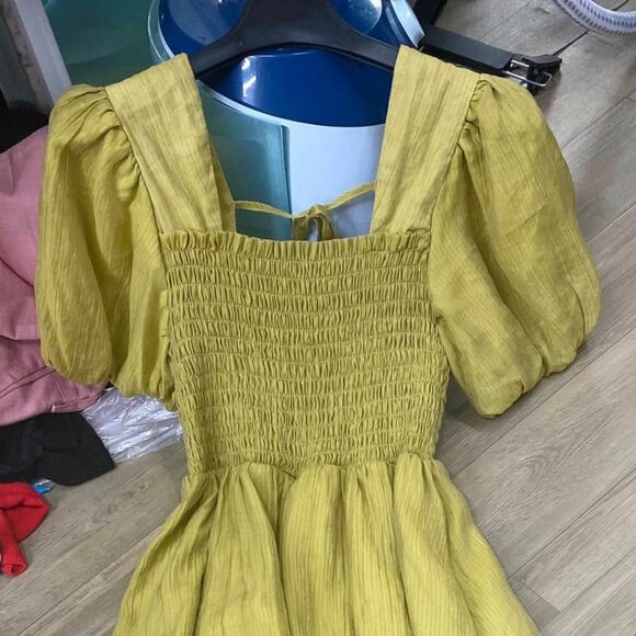 Square Neck Short Sleeve Puff Dress - Long Length - Picture 3 of 5